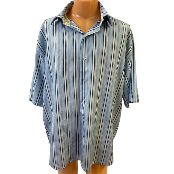 Attitude Soho Mens 3XL 100% Cotton Short Sleeve Striped Button Up Casual Shirt - Picture 1 of 7